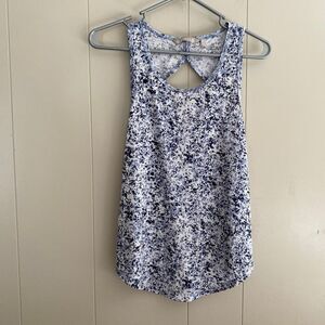 Athleta Blue White Speckle Print Racerback Tank Top | Size Small